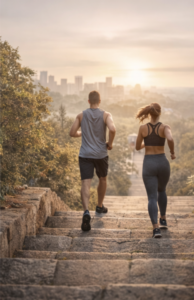 image2 couples running in sunset